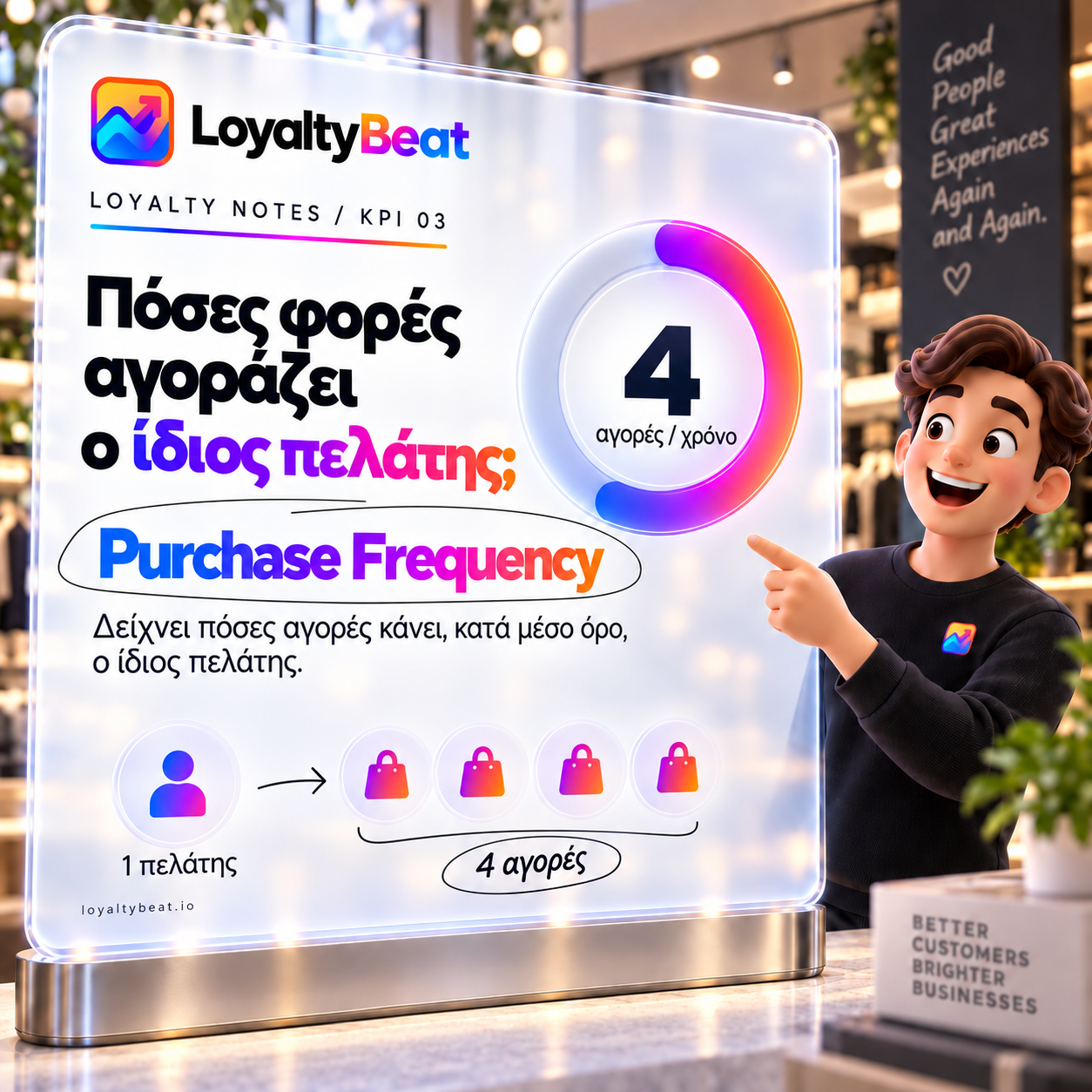 Εικονογράφηση LoyaltyBeat για το Purchase Frequency και τη συχνότητα αγορών ανά πελάτη